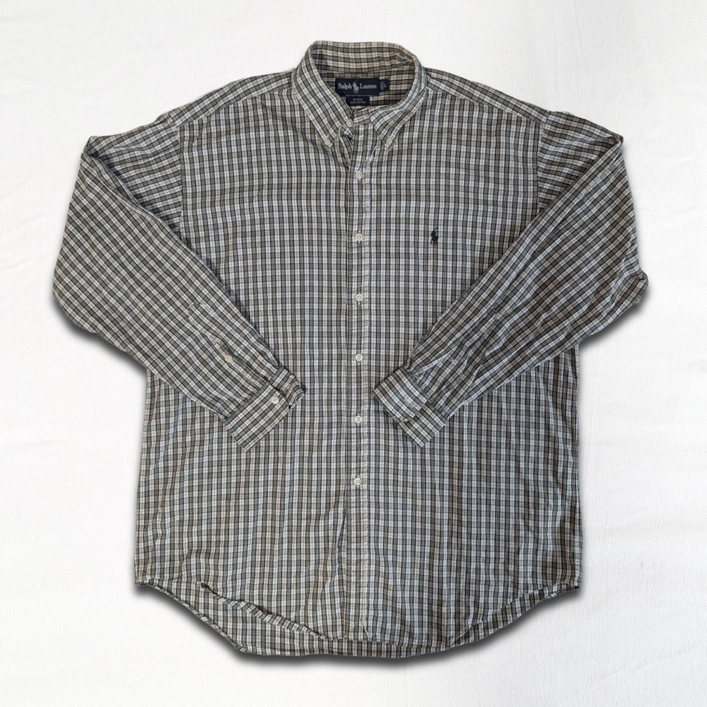 VTG Ralph Lauren Blake Button Down Shirt Men Large L Plaid Cotton Long Sleeve
